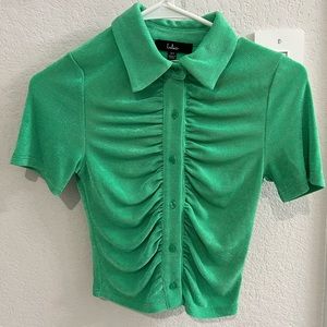 Women’s Lulu’s green ruched button up collared top, XS, worn once